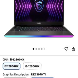 Msi Raider GE77HX QHD 2560:1440p 240hz Display Gaming Laptop