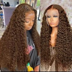 13x4 Chocolate Brown HD Lace Front Wig 13x6 Deep Wave Frontal Wig PrePlucked Colored Brown Curly Human Hair Wigs For Black Women