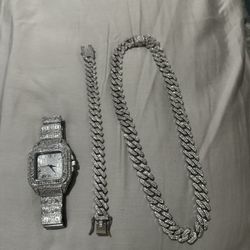 Silver Necklace, Bracelet, And Watch