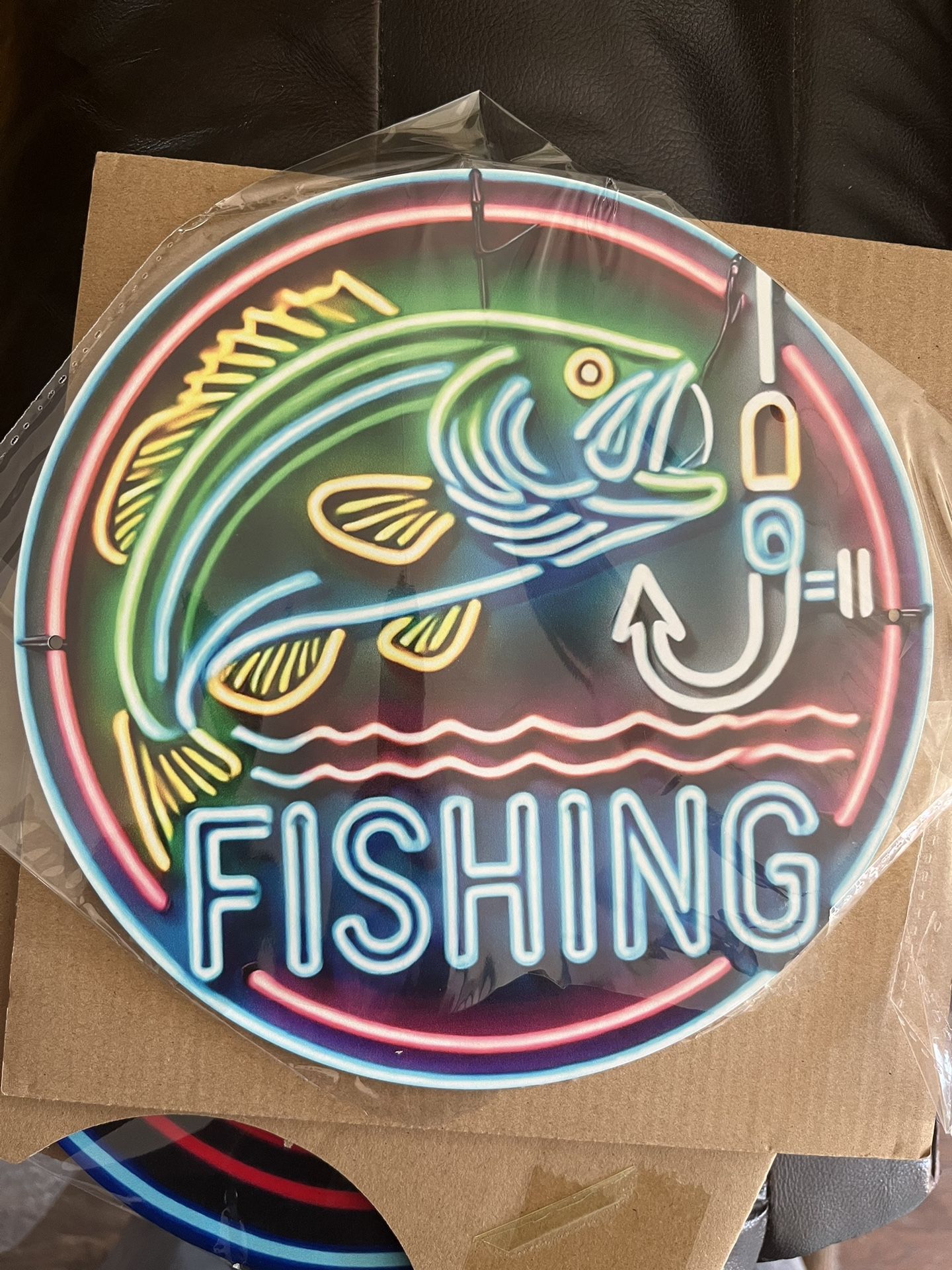 Round Metal Vintage Fishing Sign