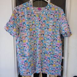 The Wonderful World of Disney Scrubs Top Size Small Cuties Squares V Neck