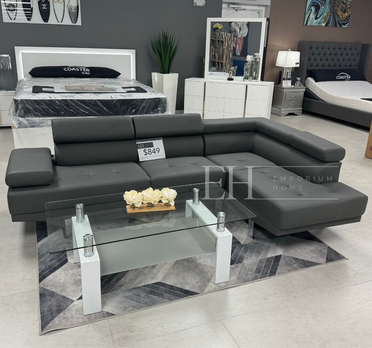 Grey Modern Sofa Sectional With Adjustable Headrest