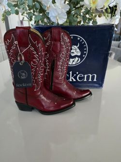 ✨ Rock'Em Girls Leather Western Boots Size 13  ✨