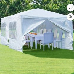 10 ft. x 20 ft. Wedding Party White Canopy Tent Outdoor Gazebo with 6 Removable Sidewalls for Backyard, Birthday Party
