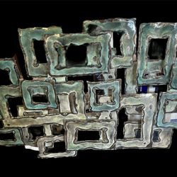 Brutalist Metal Squares Wall Art Modernist Welded Aqua 