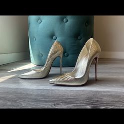 Authentic Red Bottoms! Christian Louboutin gold high heels,