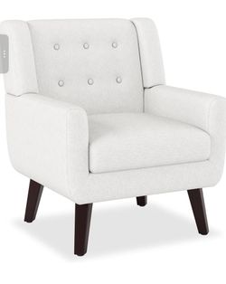 Accent Chairs, Mid-Century Modern Accent Chair, Upholstered Chair Comfy Oversized Linen Fabric Single Reading Arm Chair with Tufted Back and Wood Legs
