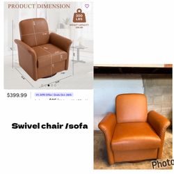 Brown Leather Swivel Accent Chair