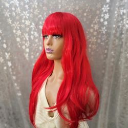 Red Synthetic Hair Wig 22" Wi5h Bangs