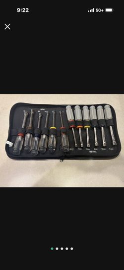 1-Craftsman 12 pc Standard & Metric Nut Driver Set In Zippered Bag 6 1/2”