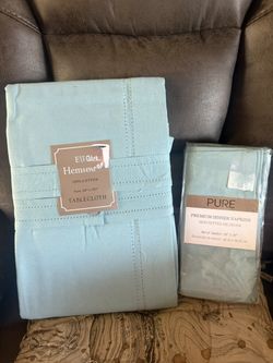 Elegant Hemstitch Tablecloth + 12 Napkins Set – 100% Cotton (New)
