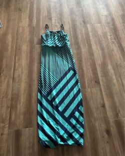 Teal and Navy Striped Maxi Dress