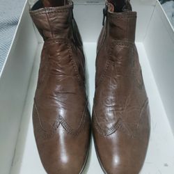 Men's Genuine Leather Ankle Zip Boots 9 1/2 (42) Women's 11