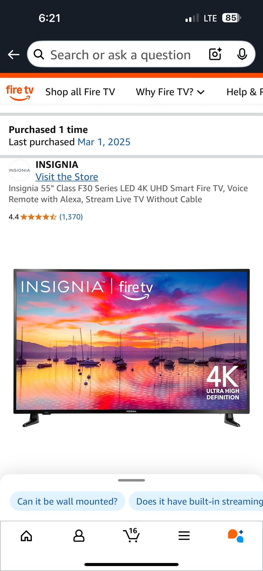 New 55 Inch Insignia Fire TV
