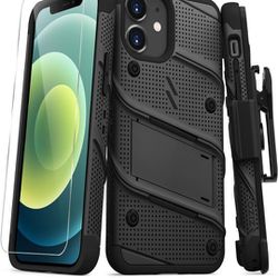 ZIZO Bolt Series for iPhone 12 Mini Case with Screen Protector Kickstand Holster Lanyard - Black