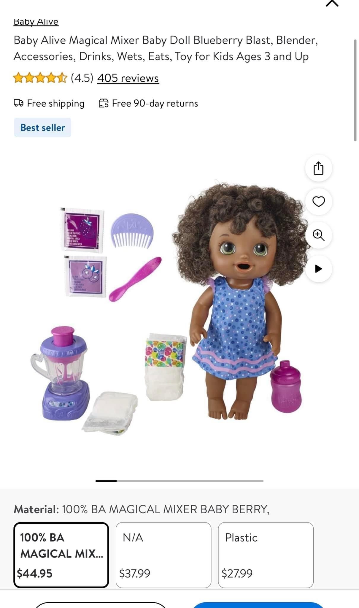 Baby Alive Magical Mixer Baby Doll Blueberry Blast, Blender, Accessories, Drinks, Wets, Eats, Toy for Kids Ages 3 and Up