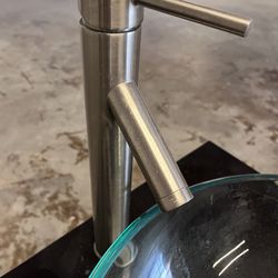 Pegasus vanity with faucet and tempered glass bowl