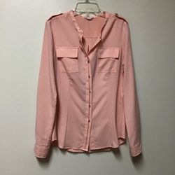 Women’s CALVIN KLEIN 100% polyester peach long sleeve button front blouse… Size-XS