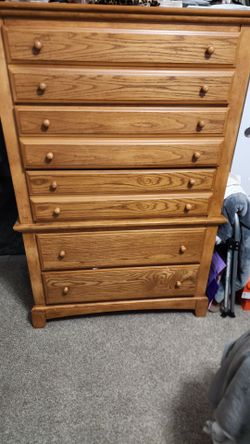 Matching 2-Piece Solid Oak Bedroom Set - 5-Drawer Chest & Shutter Armoire