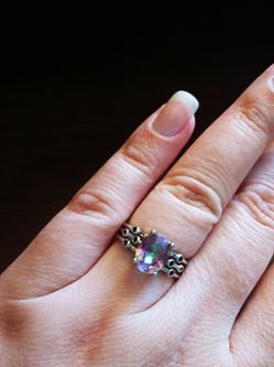Very pretty Mystic fire topaz silver ring 925 s6