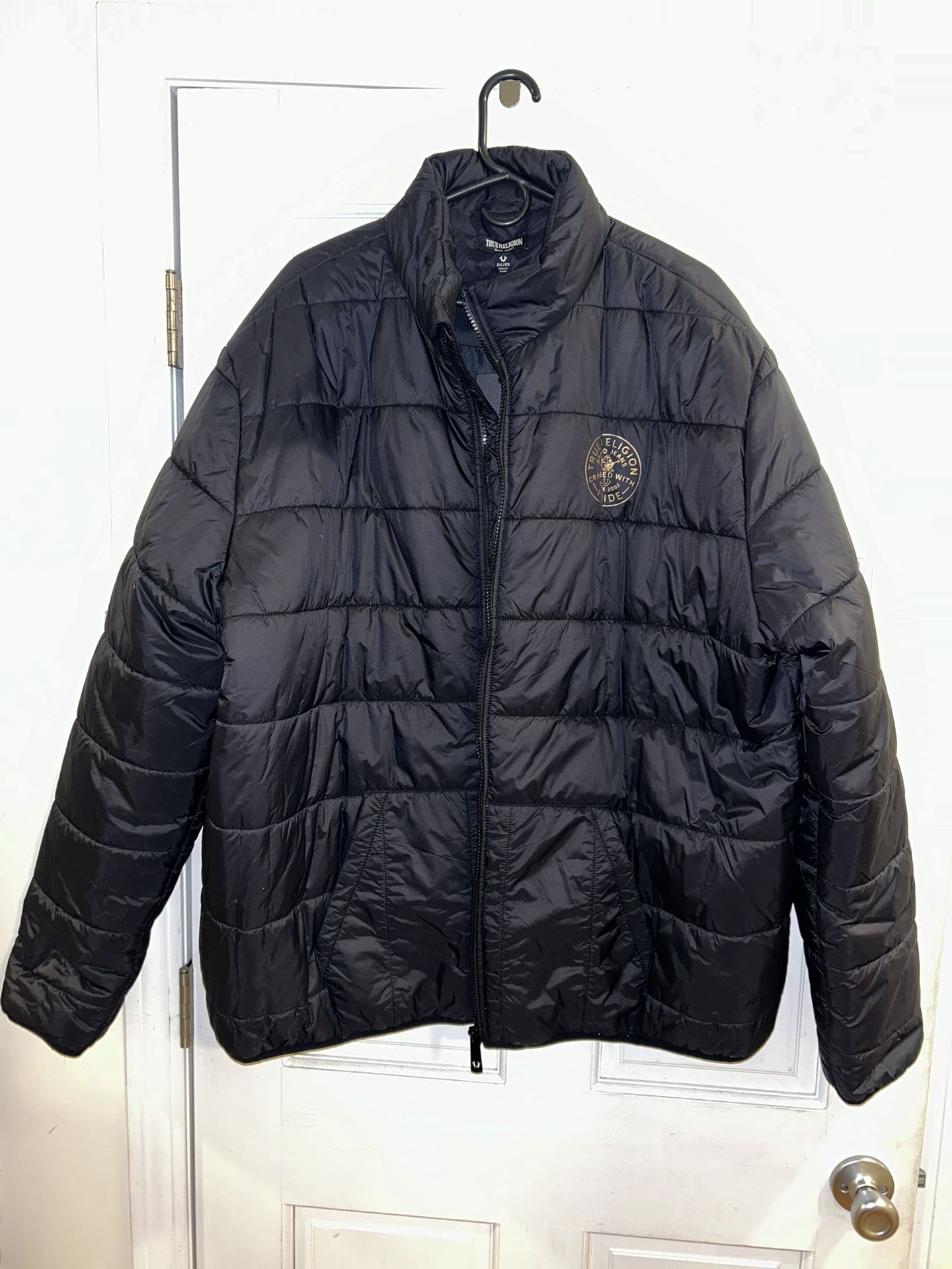 True Religion Jet Black Metallic Puffer Jacket XXXL