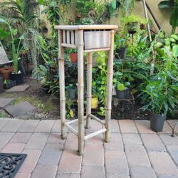 Bamboo rattan boho plant stand with drawer 36" tall planter plants