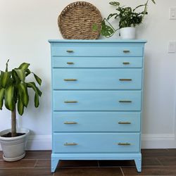Lovely Modern Coastal Wood Turquoise Dresser Tallboy 