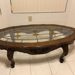 Solid Wood Platted Glass Coffee Table