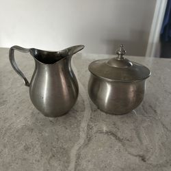 Vintage Kirk Stieff Pewter Creamer and Covered Sugar Bowl Set - 3 pieces