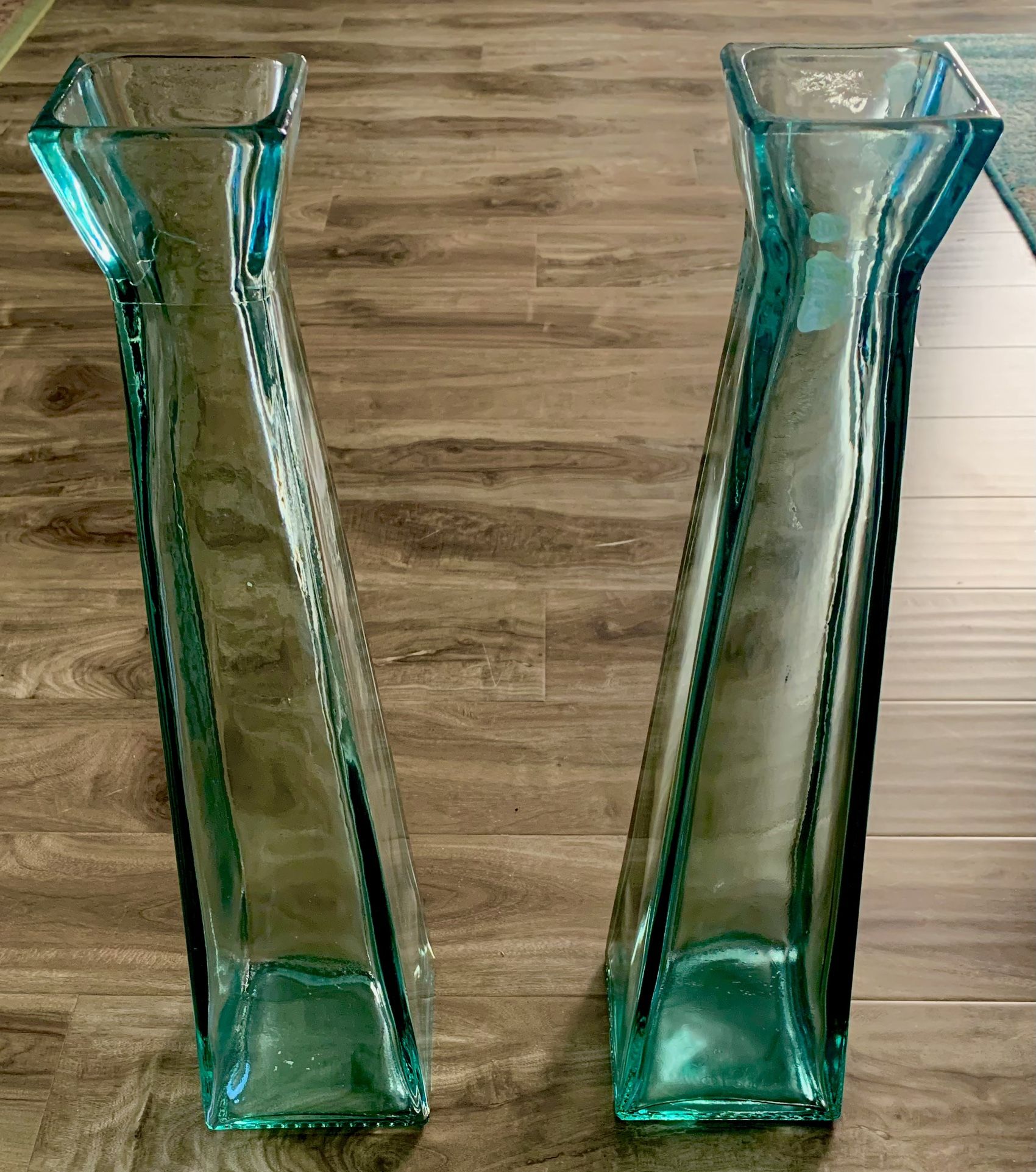 Tiffany Green glass floor vases