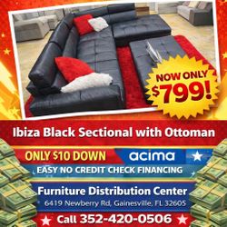 ONLY $799!! IBIZA BLACK SECTIONAL AND OTTOMAN SET 
