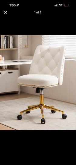 New Elegant Tufted Office Chair – Beige with Gold Base