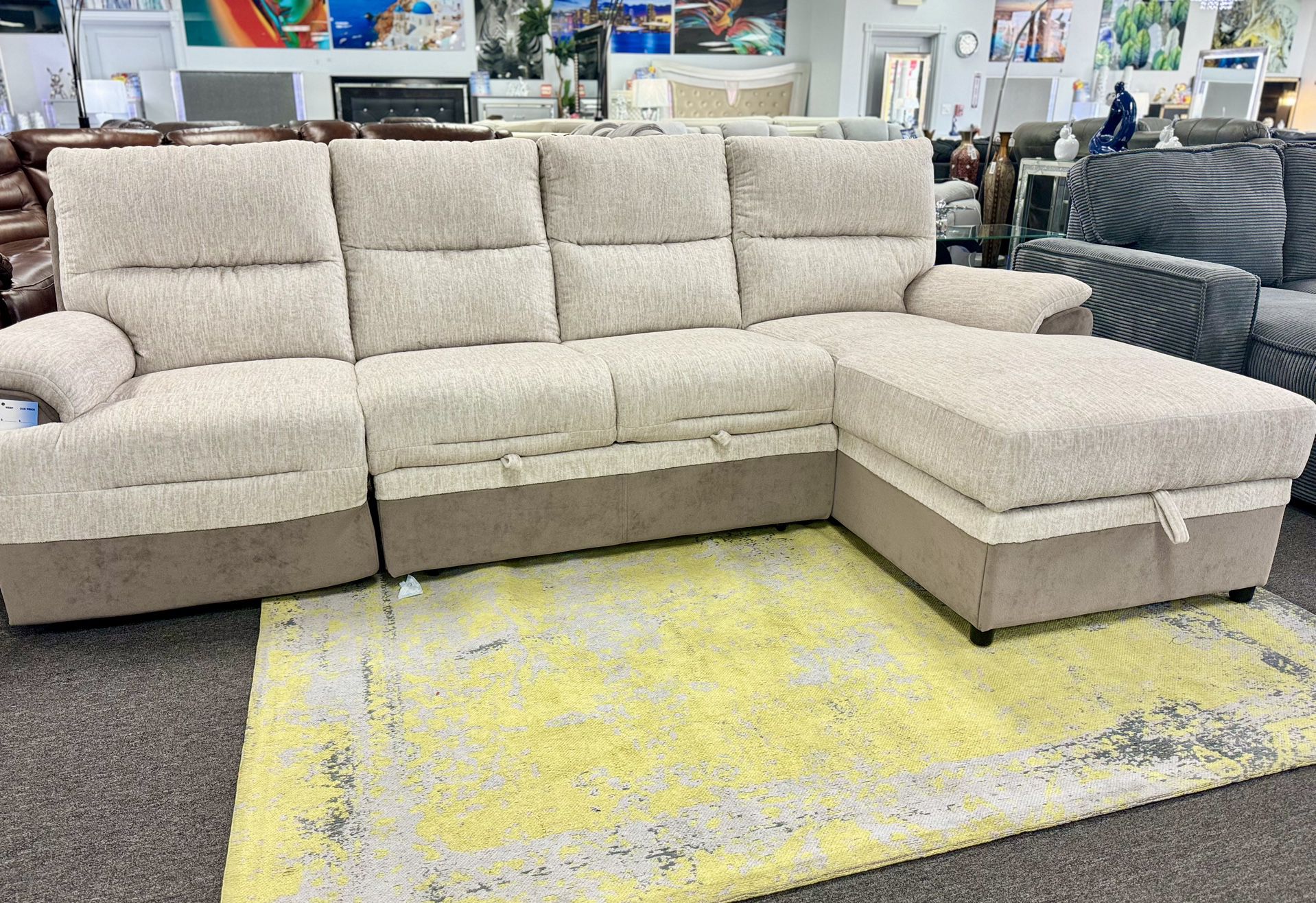 Beautiful Two Tone Grey Pull Out Power Reclining Sleeper Sectional On Sale $1299
