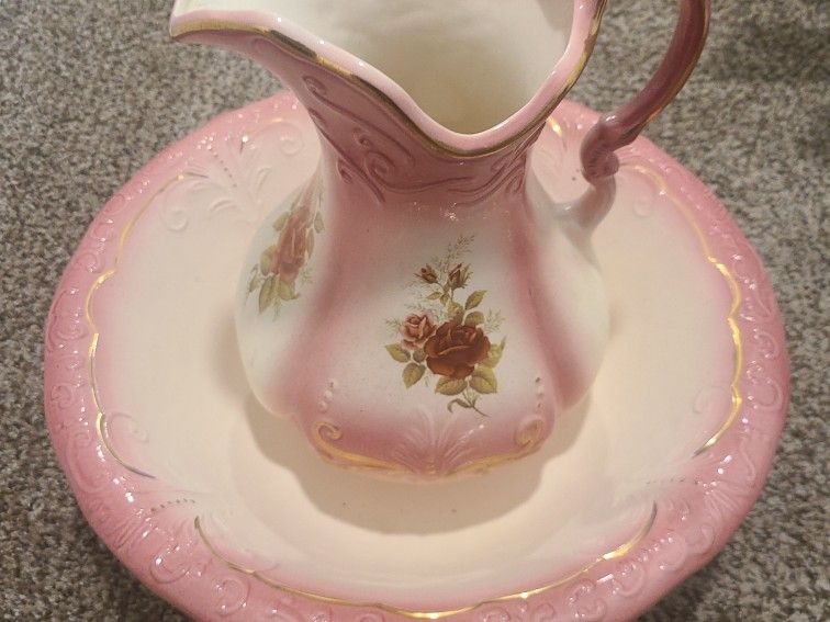 Vintage RS Prussia Large Water Pitcher and Wash Basin Bowl
