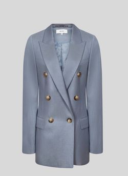 Reiss blazer features a structured double-breasted design and peak lapels