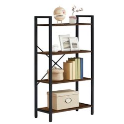 Kinbor 4 Tier Industrial Bookcase, Wood Steel Brown, Book Shelf 25.7" x 11.7" x 46.8", 24 lb Idsf301
