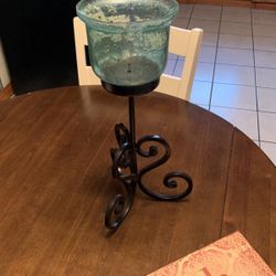 Candle Holder Glass W/ Iron