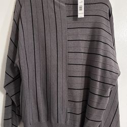 Xl.  New With Tags.  Tahari  Gray Sweater With Black Stripe