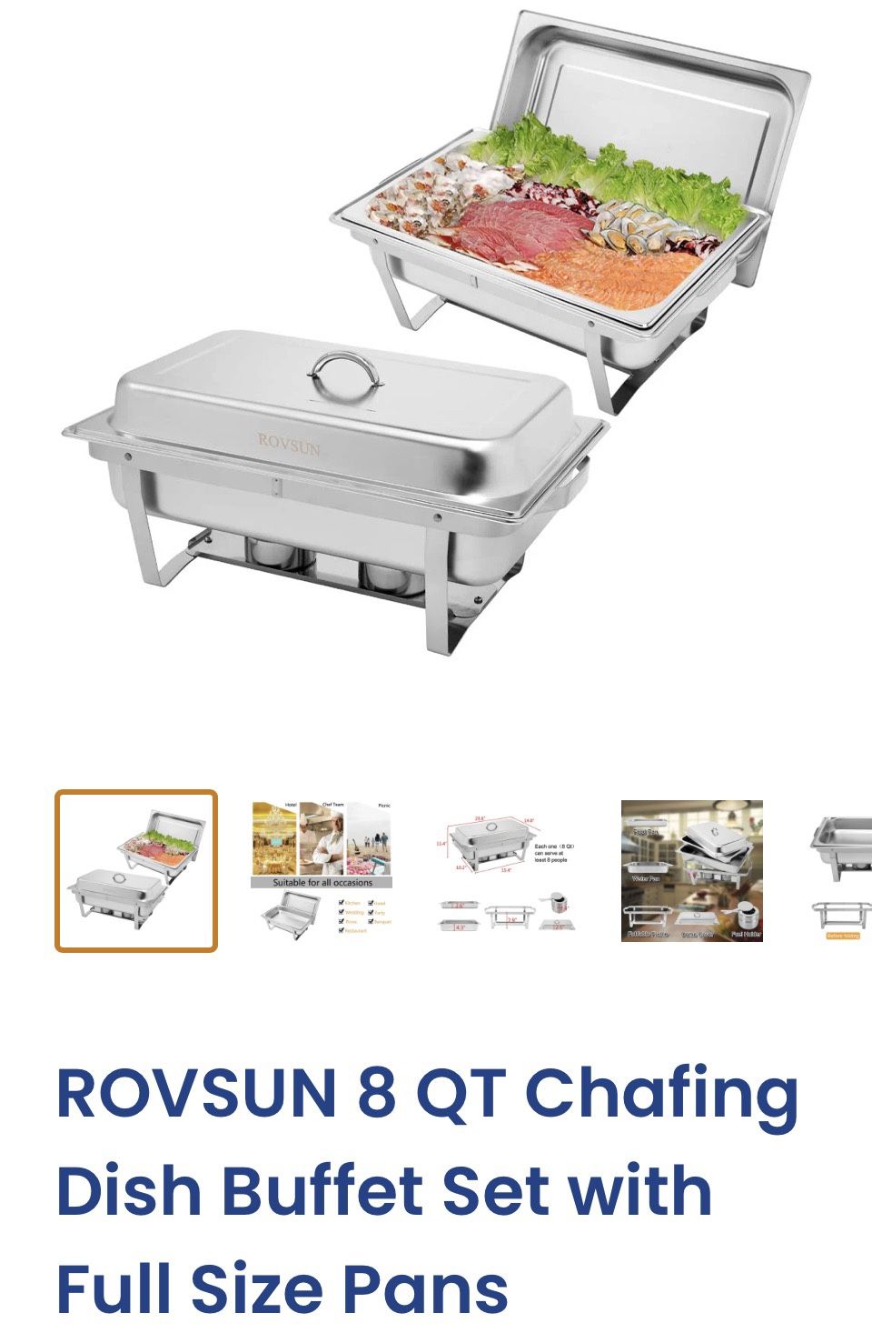 🔥 ROVSUN 8 QT Chafing Dish Buffet Set – 2 Pack (Full-Size Pans) 🔥 🆕 Brand New in Box – Never Used!  💰 Price: $75 or best offer 💲 MSRP: Around $12