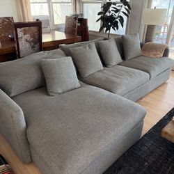 Crate & Barrel Sectional Sofa Couch - Chaise Lounge - Gray - Cleaned/Comfy - Delivery Available 