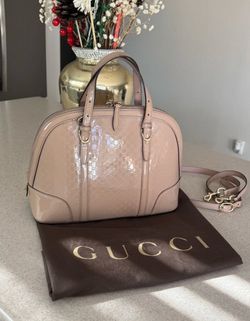 Authentic Gucci Patent Microguccissima Small Nice Top Handle Dome Bag Dark Cipria