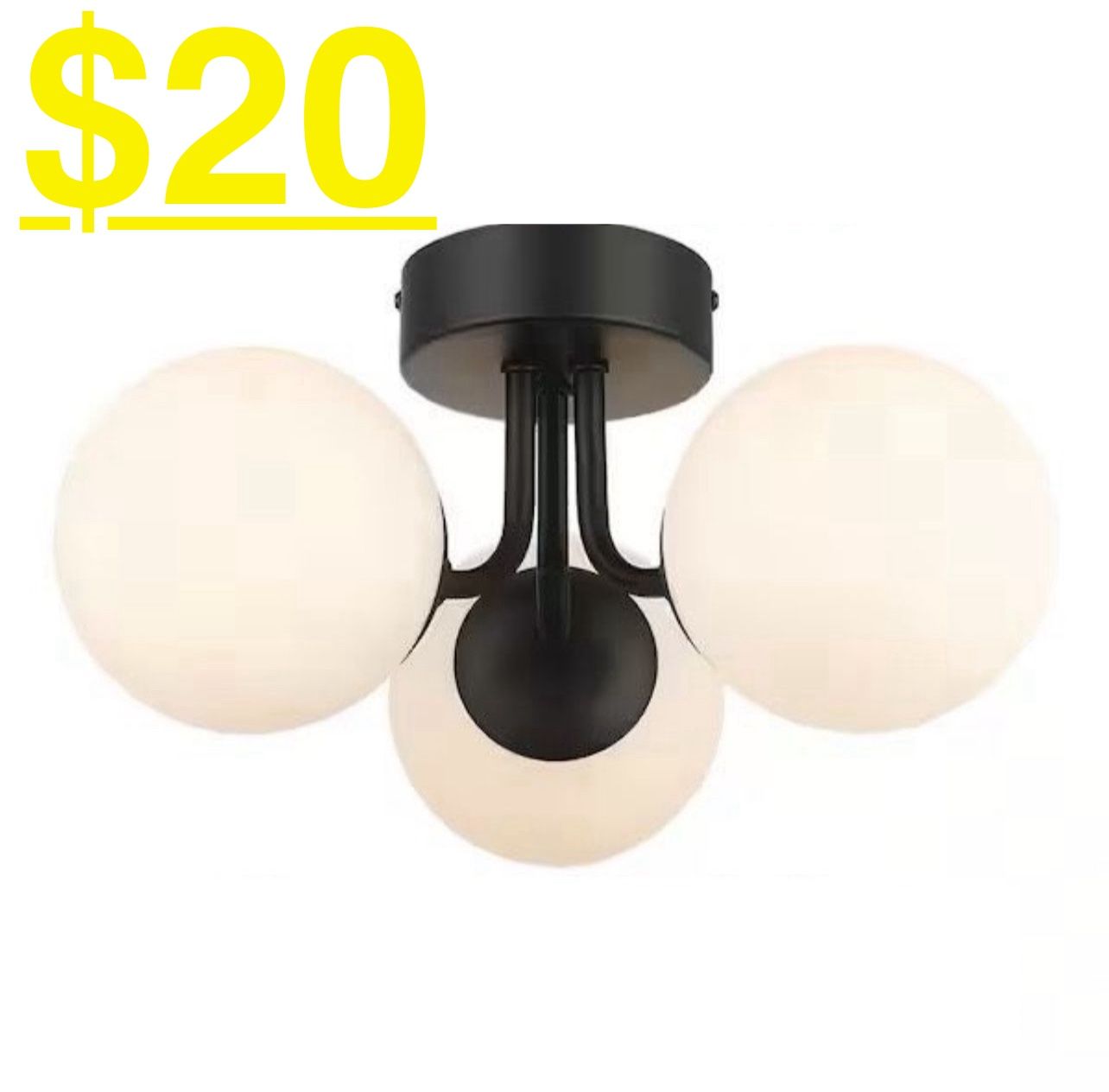 Monteaux Lighting 16 in. 3-Light Black Flush Mount Ceiling Light Fixture with Glass Globe Shades