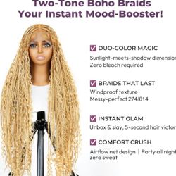 36" Full Lace Boho Box Braided Wig – Ombre Blonde, Knotless, Baby Hair