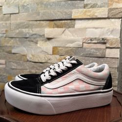 Unisex M 6 W 7.5 Vans Old Skool Platform Shoe black & pink checkerboard EUC