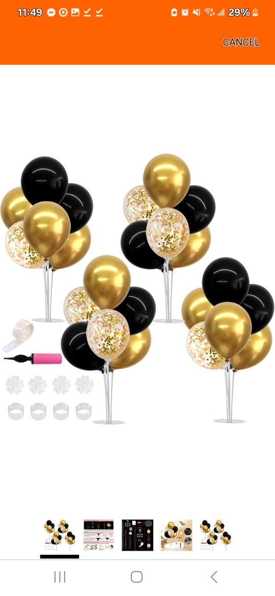 4 Set Black Gold Balloon Centerpieces for Table,Balloon Stand Kit