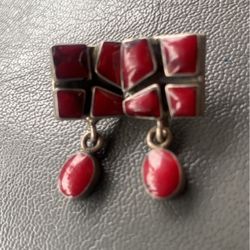 Vintage Sterling 925 silver handmade earrings with red jasper dangles