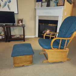 Rocking Chair With Rocking Upholstered Pouf/Ottoman