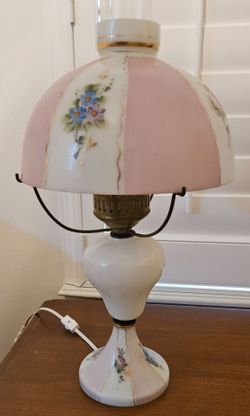 Vintage Hand-Painted Milk Glass Hurricane Lamp