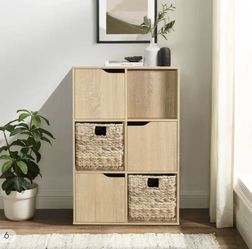 6-Cube Storage Organizer with Doors Natural Wood - New in Box
