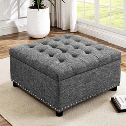 Audel Tufted Square Storage Ottoman Grey